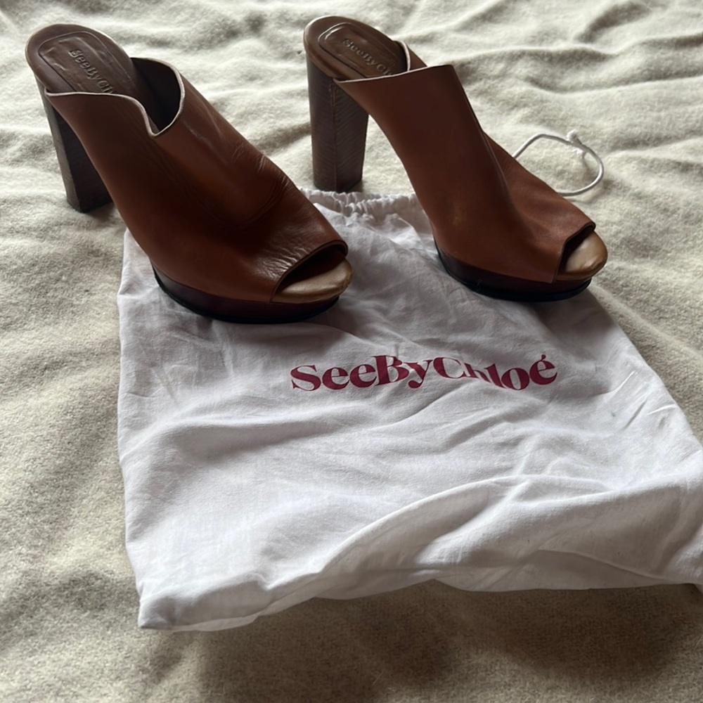 Tan heeled mule by See x Chloe